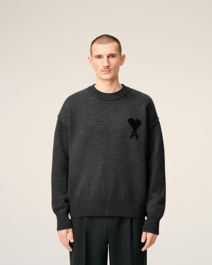 Pull Gris Col Rond Ami De Coeur En Laine — GRIS CHINE / NOIR
