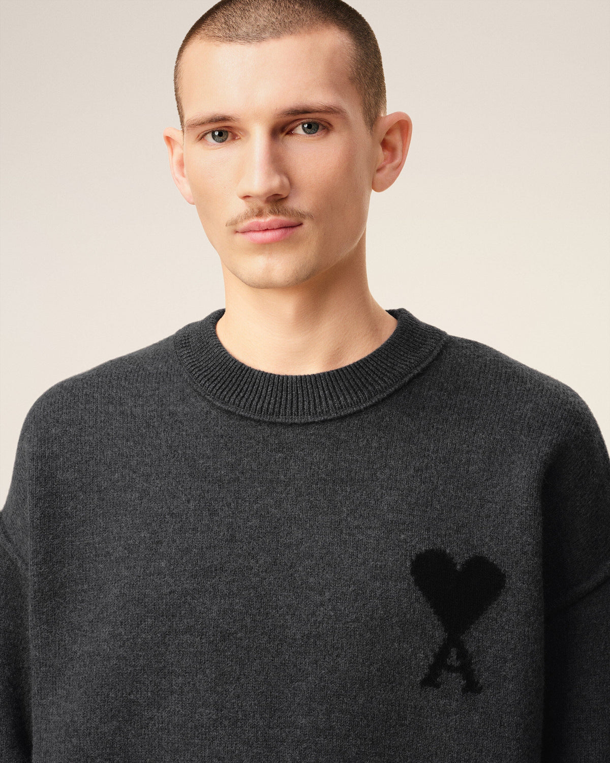 Pull Gris Col Rond Ami De Coeur En Laine — GRIS CHINE / NOIR