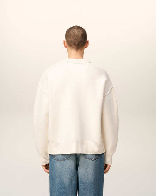 Pull Blanc Col Rond Ami De Coeur En Laine — ECRU/NOIR