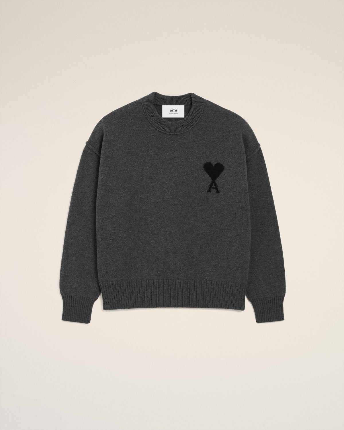 Pull Gris Col Rond Ami De Coeur En Laine — GRIS CHINE / NOIR