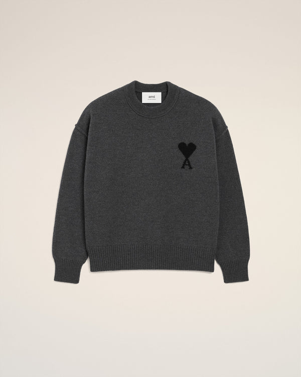Pull Gris Col Rond Ami De Coeur En Laine — GRIS CHINE / NOIR