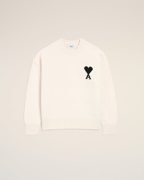 Pull Blanc Col Rond Ami De Coeur En Laine — ECRU/NOIR
