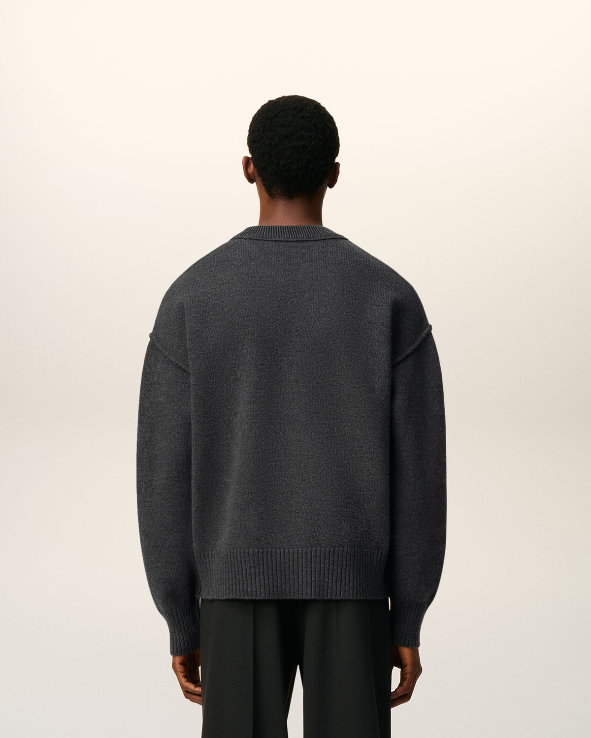 Pull Gris Col Rond Ami De Coeur En Laine — GRIS CHINE / ROUGE