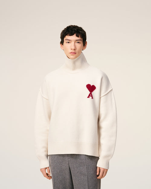 Pull Blanc Col Cheminée Ami De Coeur En Laine — ECRU/ROUGE