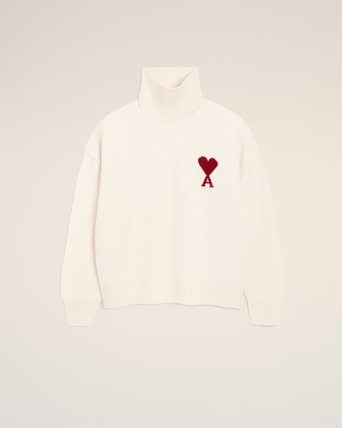 Pull Blanc Col Cheminée Ami De Coeur En Laine — ECRU/ROUGE