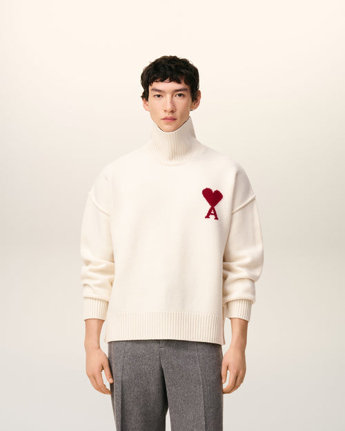 Pull Blanc Col Cheminée Ami De Coeur En Laine — ECRU/ROUGE