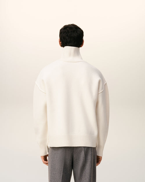 Pull Blanc Col Cheminée Ami De Coeur En Laine — ECRU/ROUGE