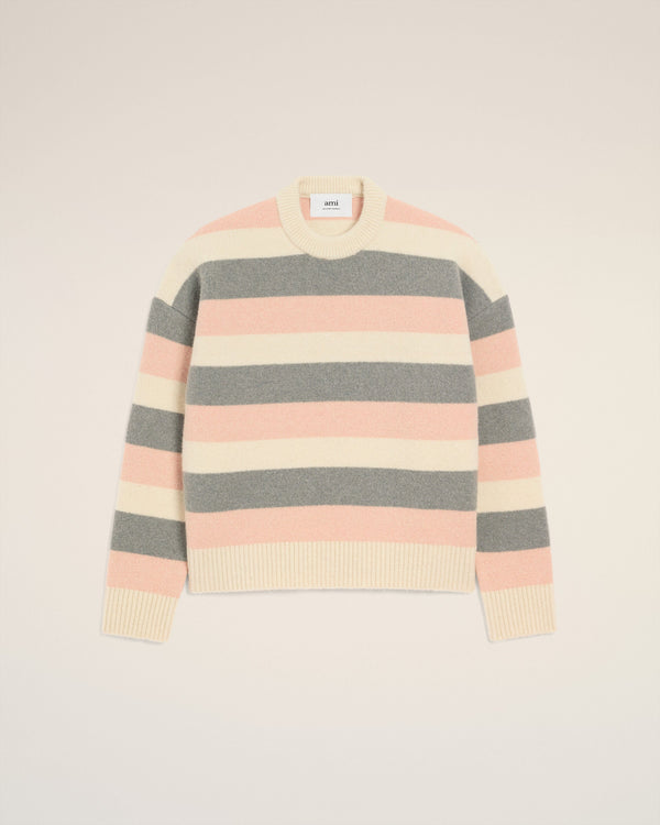 Pull Gris Rayé Col Rond En Alpaga