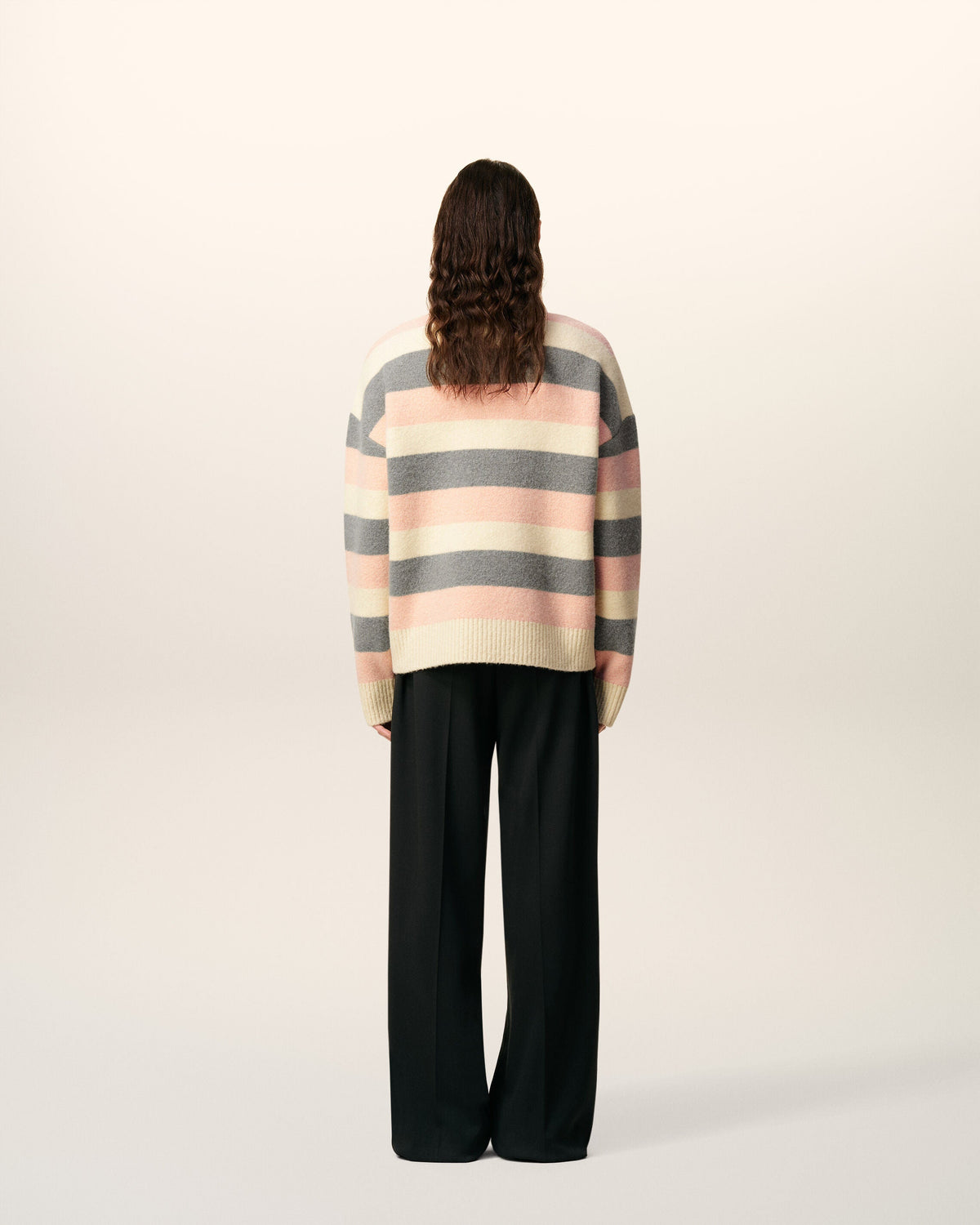 Pull Gris Rayé Col Rond En Alpaga
