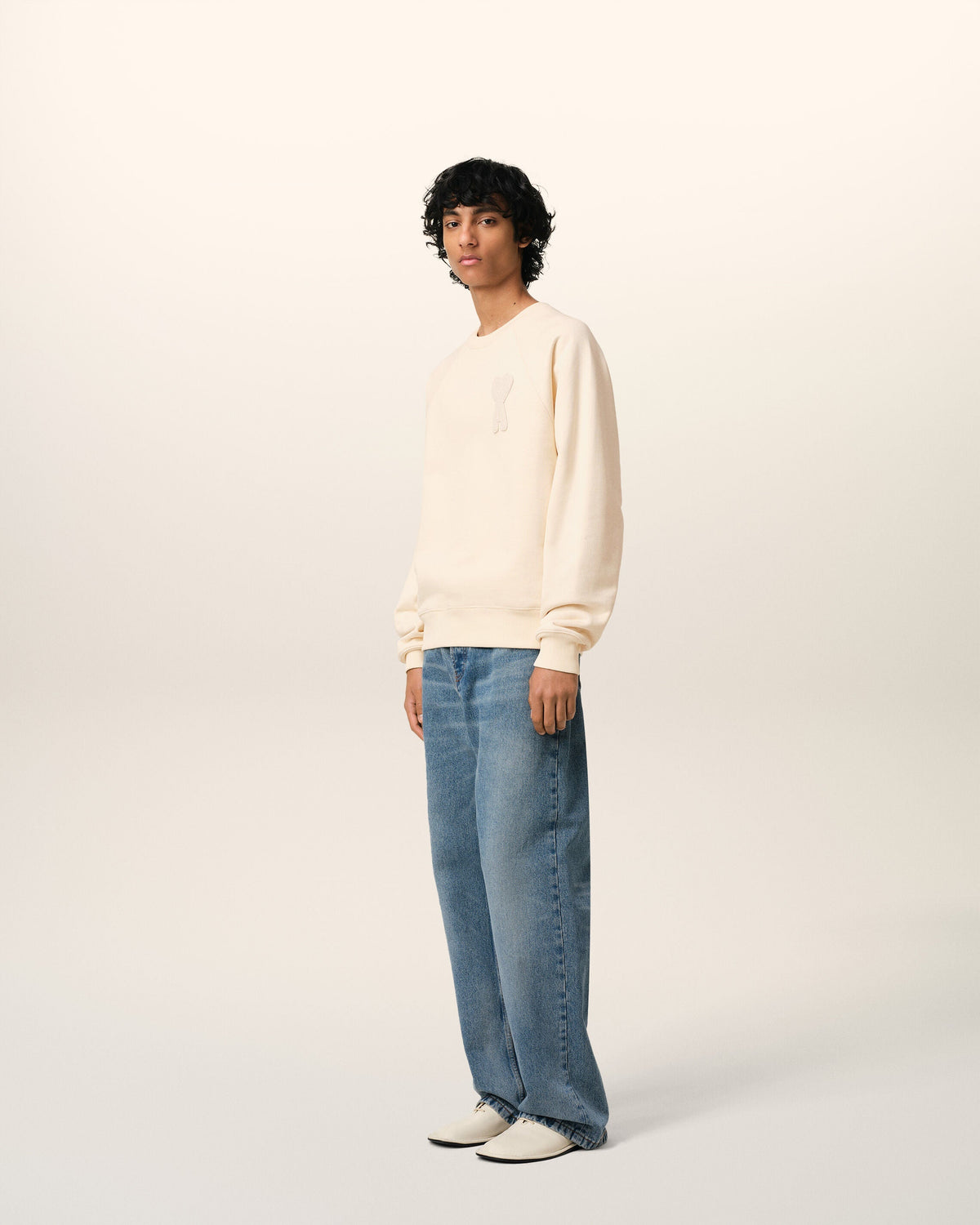 Sweatshirt Beige Patch Ami de Coeur En Coton — BLANC CREME