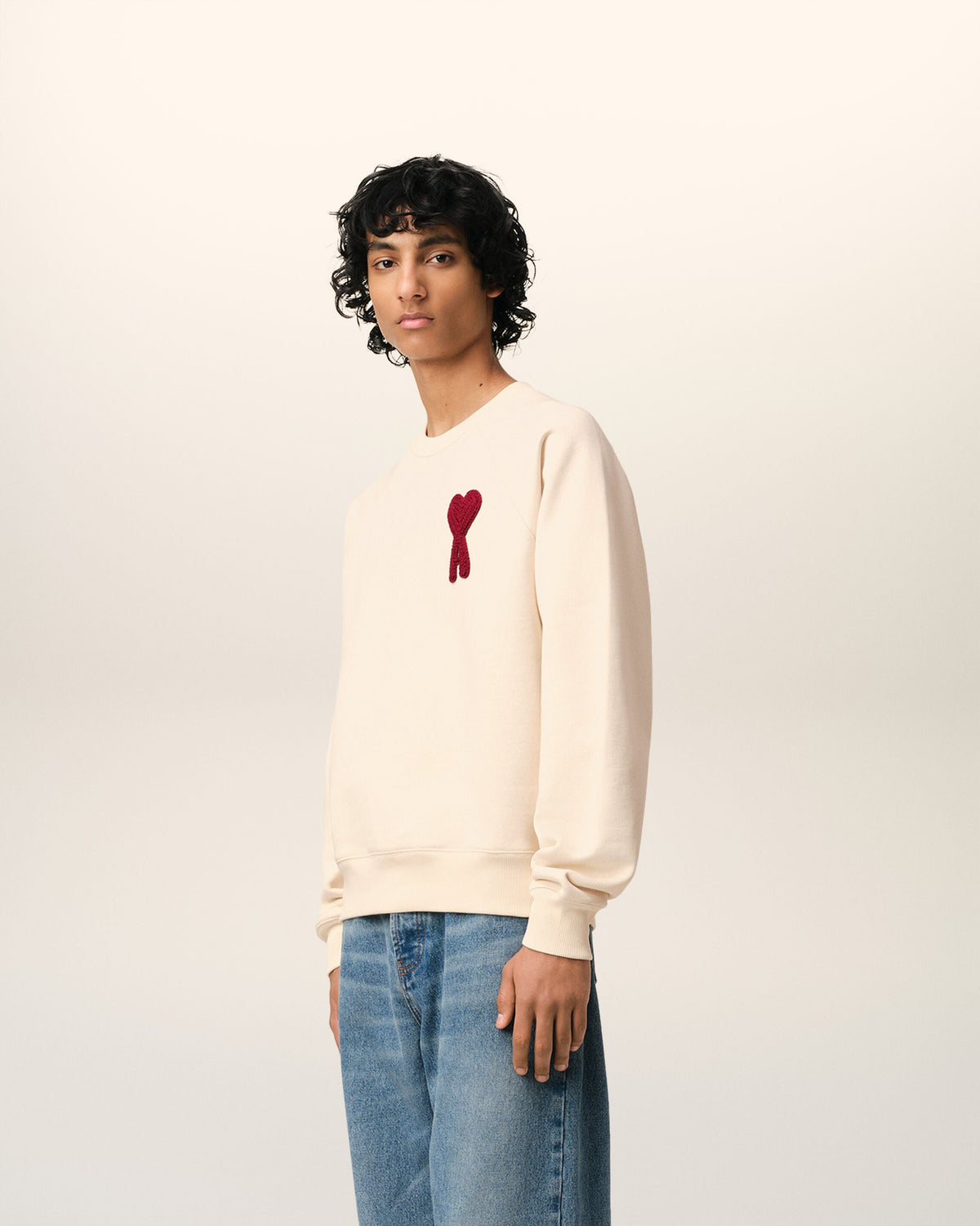 Sweatshirt Beige Patch Ami de Coeur En Coton — BLANC CREME