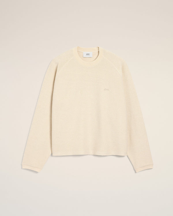 Sweatshirt Blanc Col Rond Manches Raglan En Coton