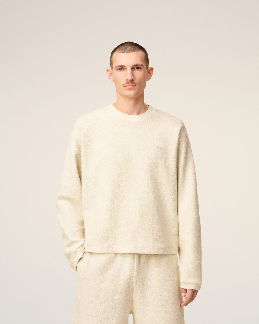 Sweatshirt Blanc Col Rond Manches Raglan En Coton