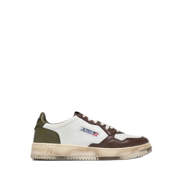 AUTRY - Basket basse Medalist Vintage cuir blanc / marron / kaki - Lothaire