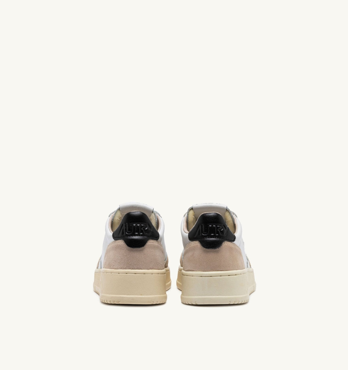 AUTRY - BASKETS MEDALIST LOW EN CUIR BLANC ET NOIR ET DAIM BEIGE