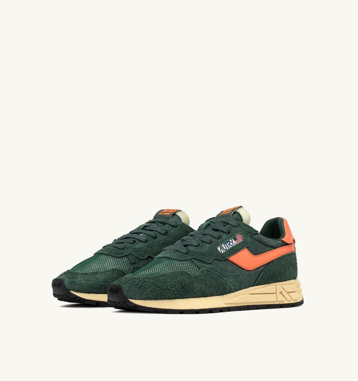 AUTRY - BASKETS REELWIND LOW EN NYLON ET DAIM vert et orange