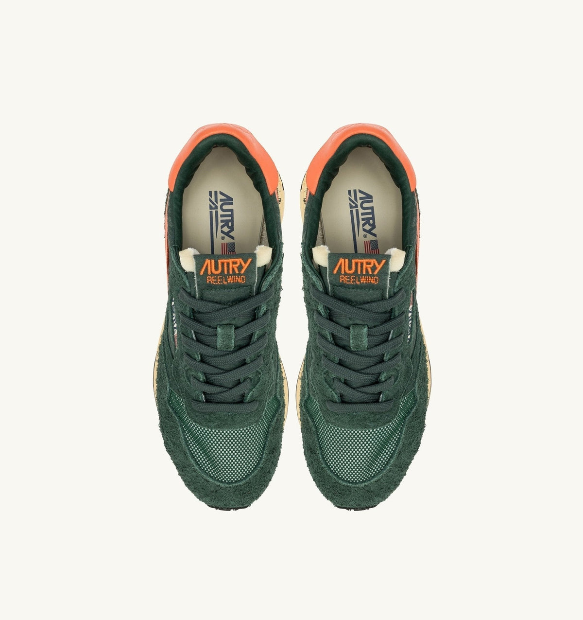 AUTRY - BASKETS REELWIND LOW EN NYLON ET DAIM vert et orange