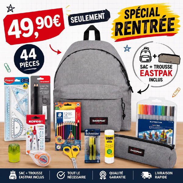 Pack Fournitures Scolaires + Sac & Trousse Eastpak (Gris)