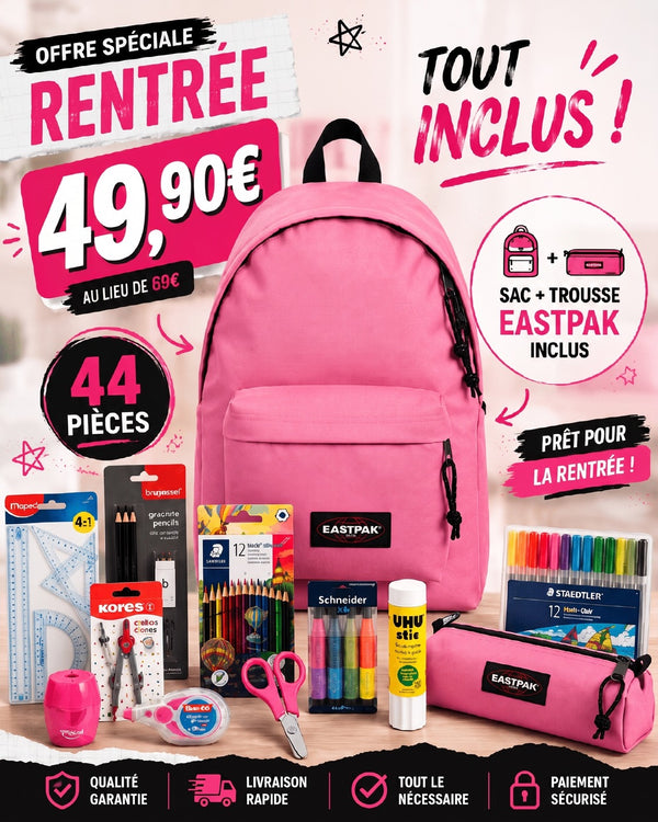 Pack Fournitures Scolaires + Sac & Trousse Eastpak (Rose)