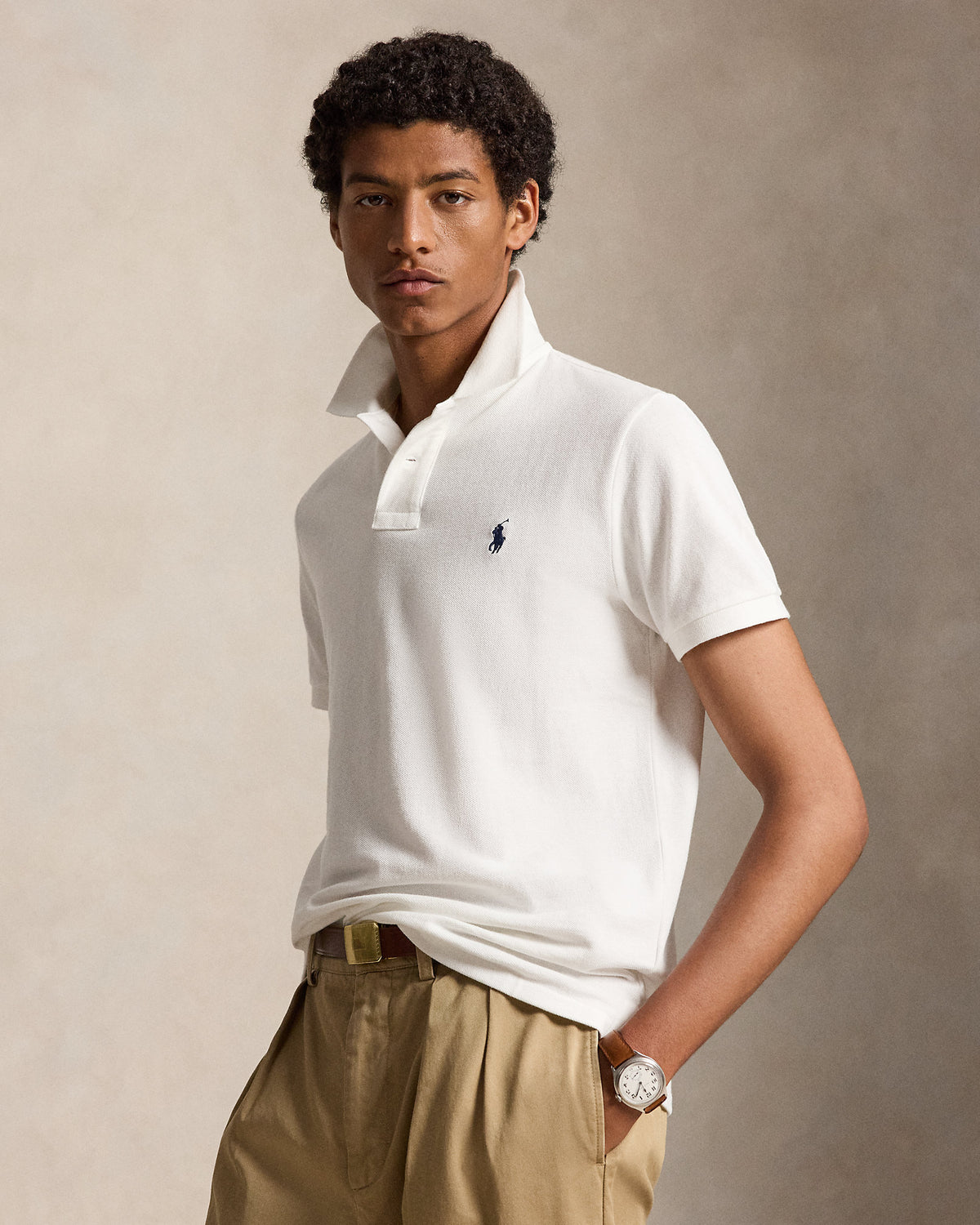 Polo Custom Slim Fit iconique en piqué Blanc/Marine