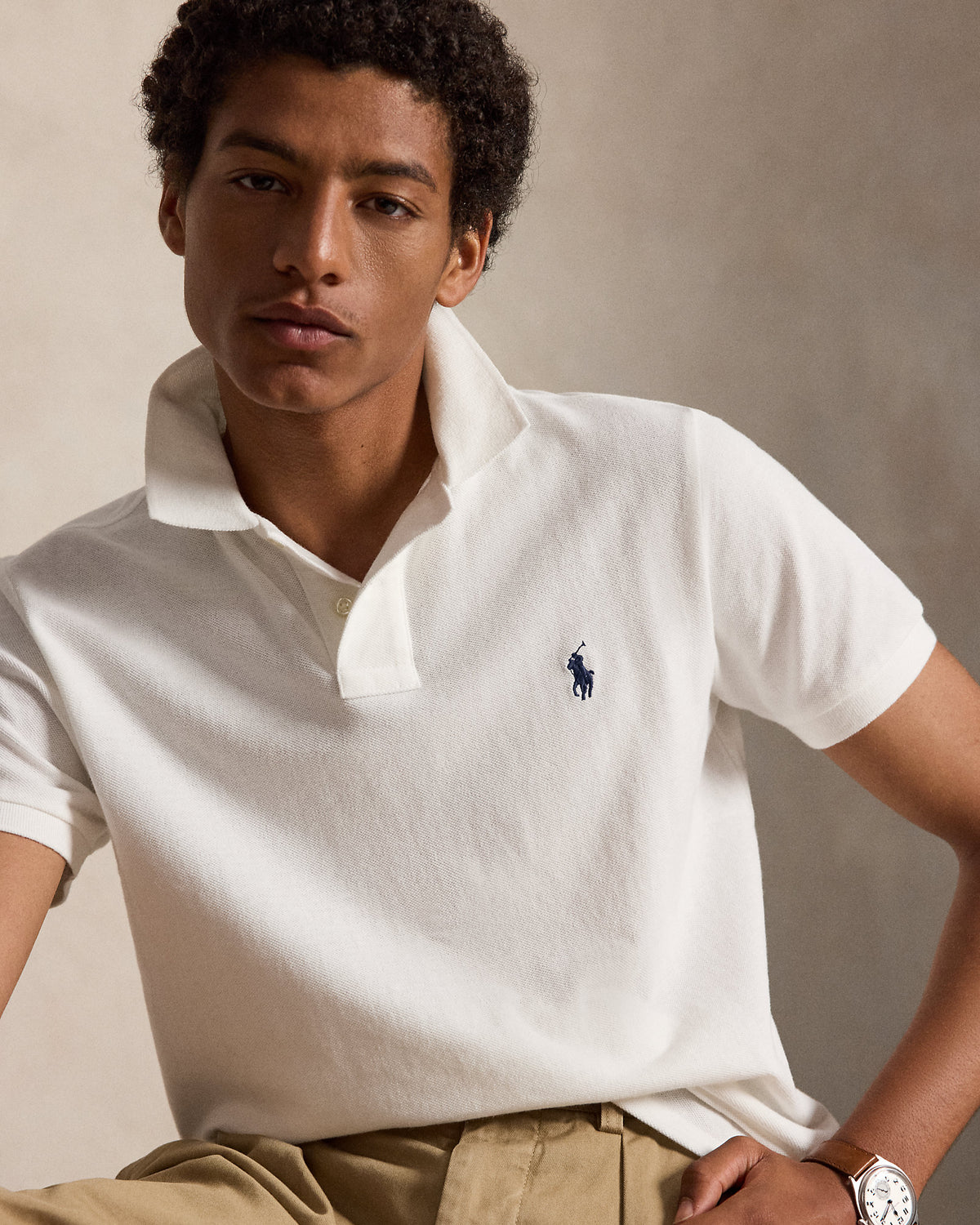 Polo Custom Slim Fit iconique en piqué Blanc/Marine