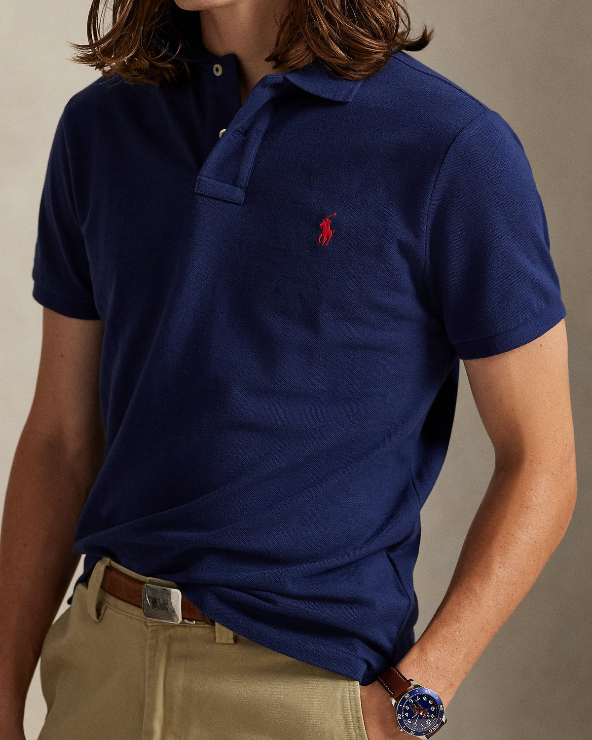 Polo Custom Slim Fit iconique en piqué Marine/Rouge