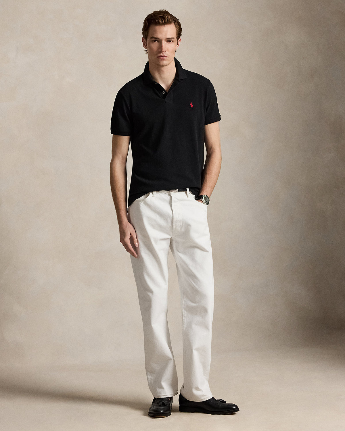 Polo Custom Slim Fit iconique en piqué Noir/Rouge