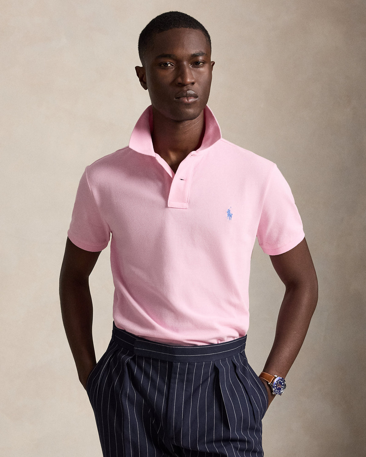Polo Custom Slim Fit iconique en piqué Rose Carmel/Bleu