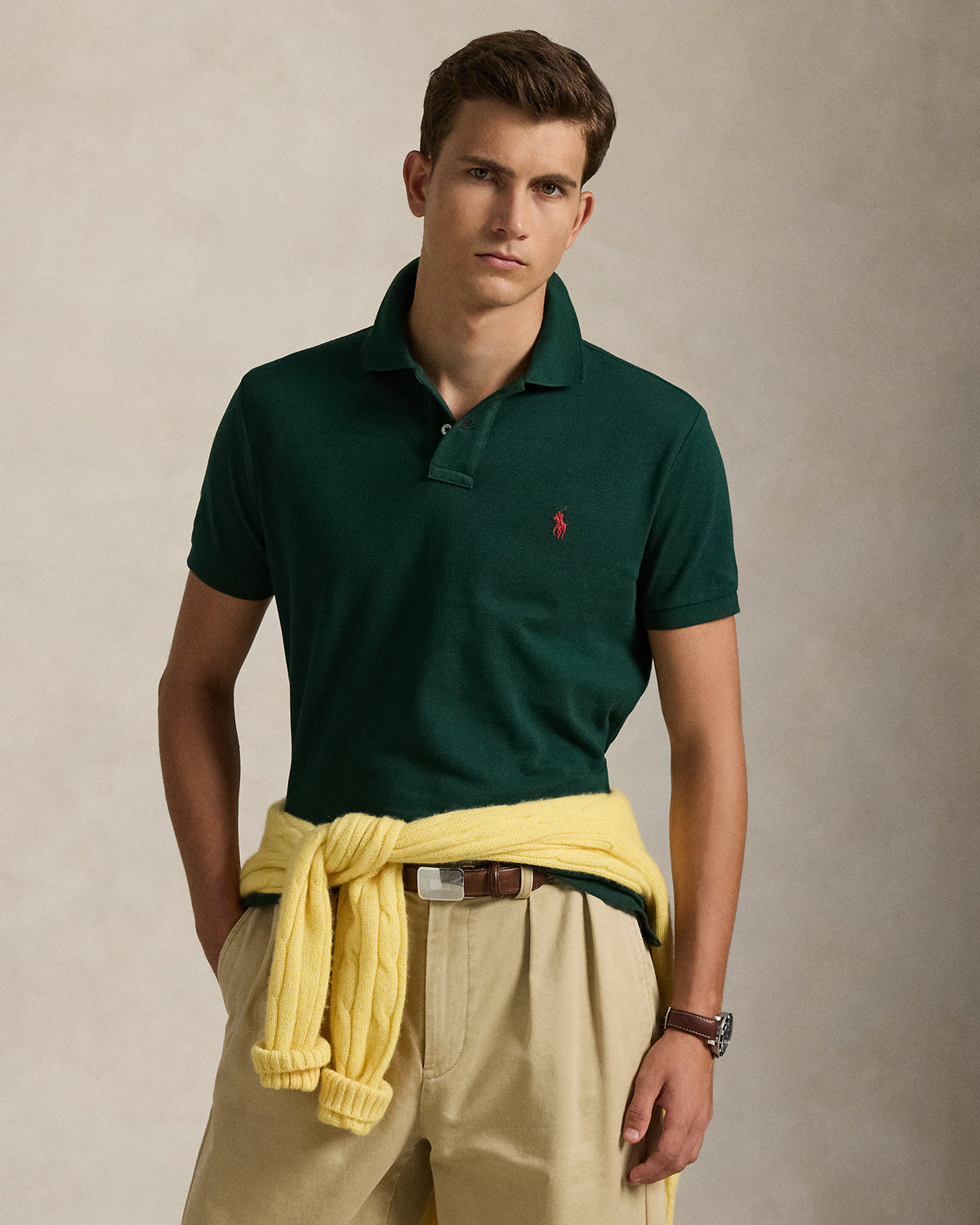 Polo Custom Slim Fit iconique en piqué College Green