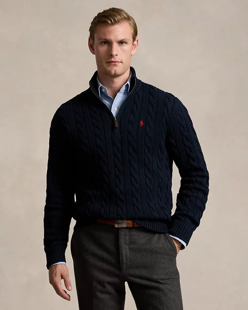 Pull demi-zippé en coton torsadé