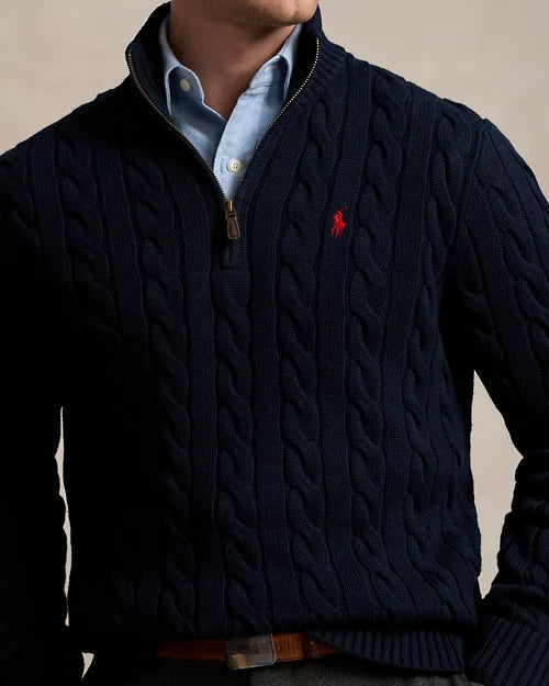 Pull demi-zippé en coton torsadé