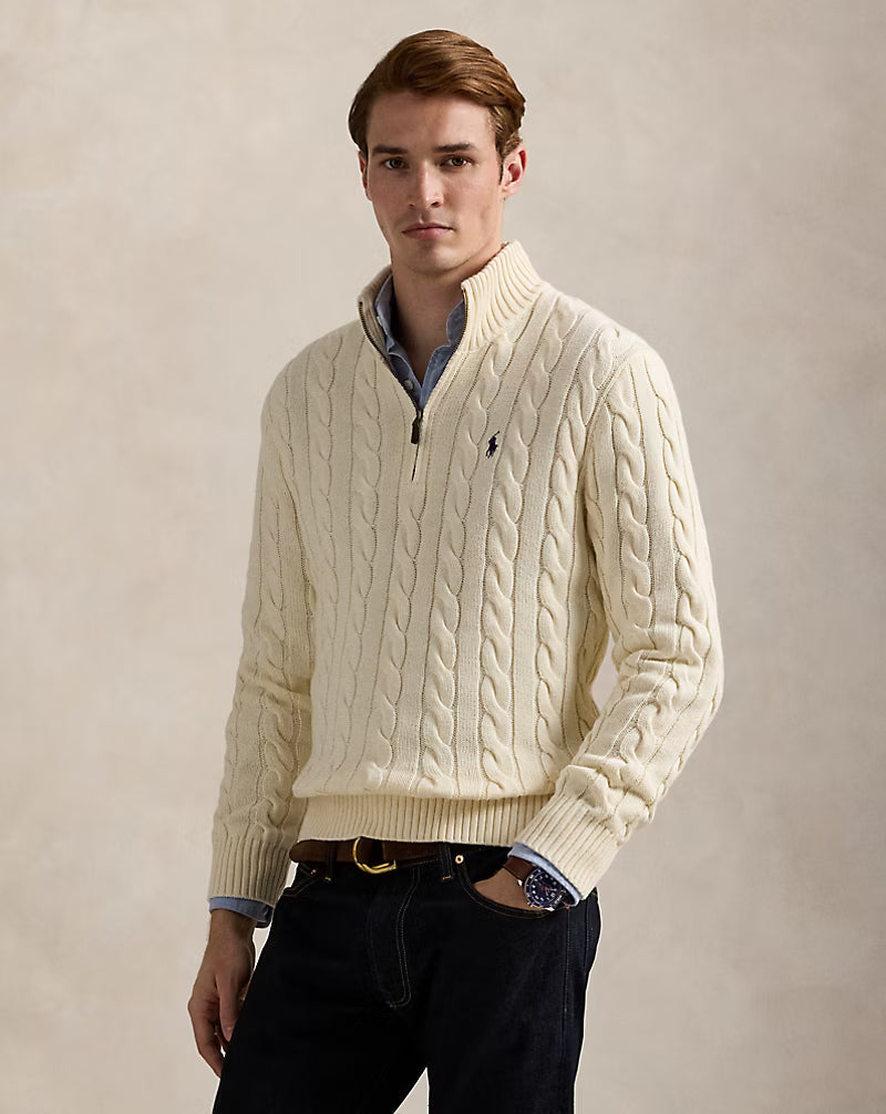 Pull demi-zippé en coton torsadé