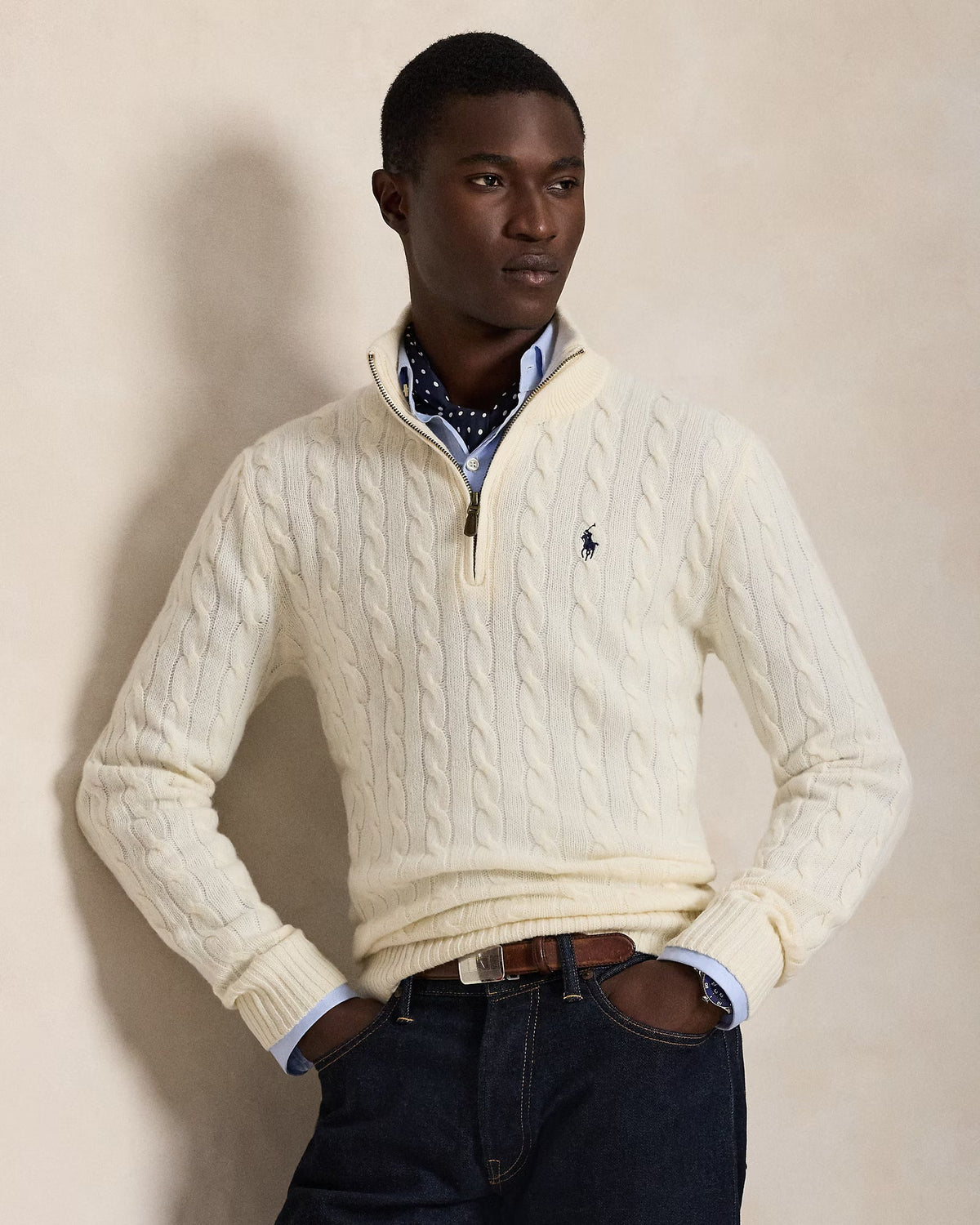 Pull à torsades en laine et cachemire — Marine chasseur