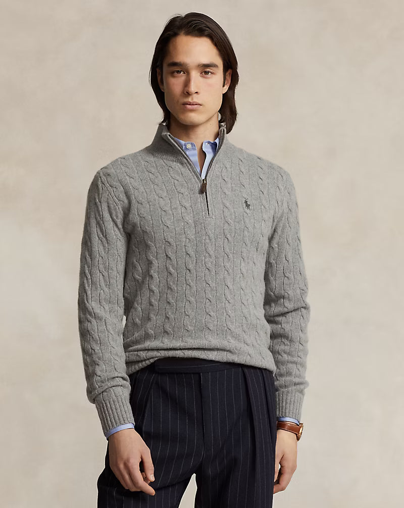 Pull à torsades en laine et cachemire — Marine chasseur