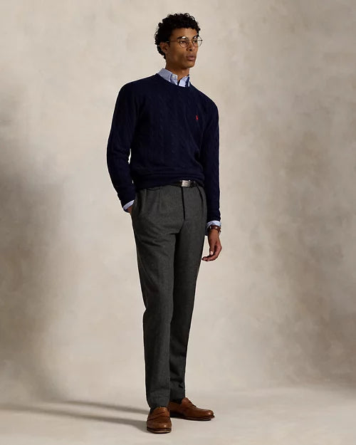 Pull à torsades en laine et cachemire — Hunter Navy