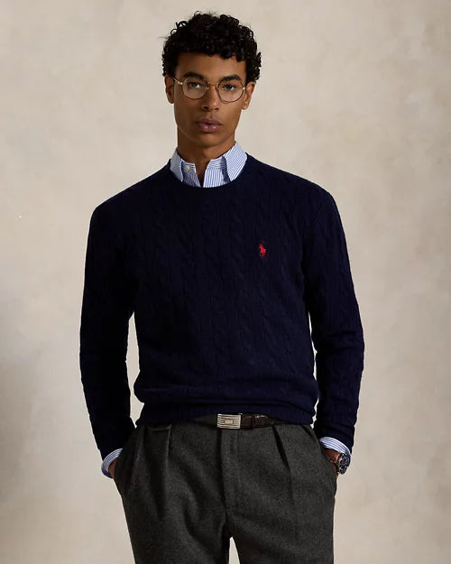Pull à torsades en laine et cachemire — Hunter Navy