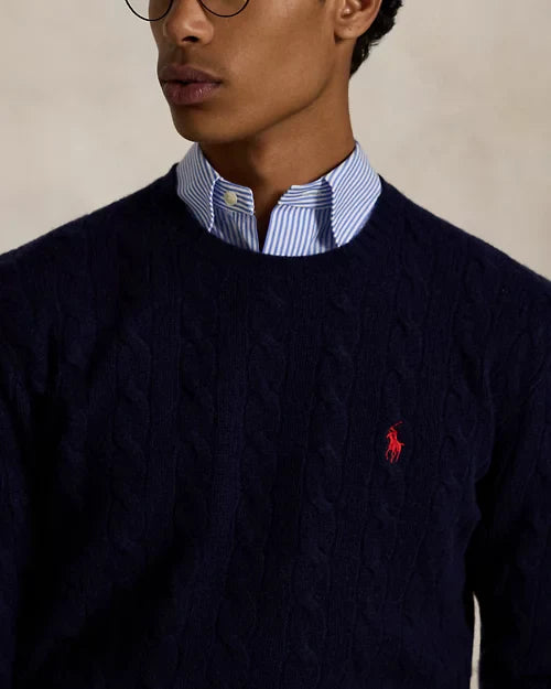 Pull à torsades en laine et cachemire — Hunter Navy