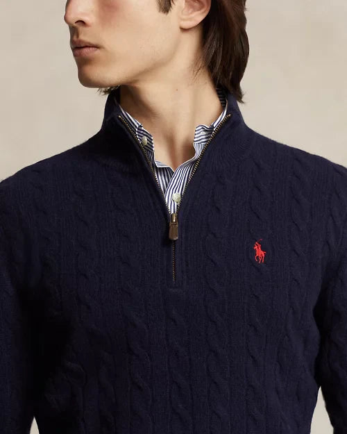 Pull à torsades en laine et cachemire — Marine chasseur