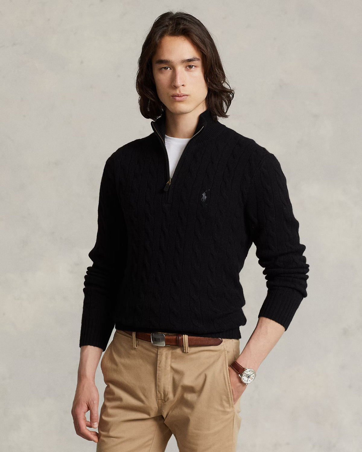 Pull à torsades en laine et cachemire — Marine chasseur