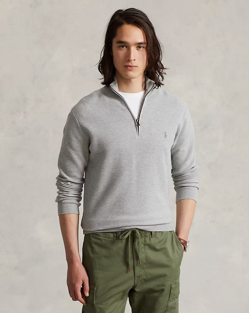 Pull demi-zippé en coton piqué