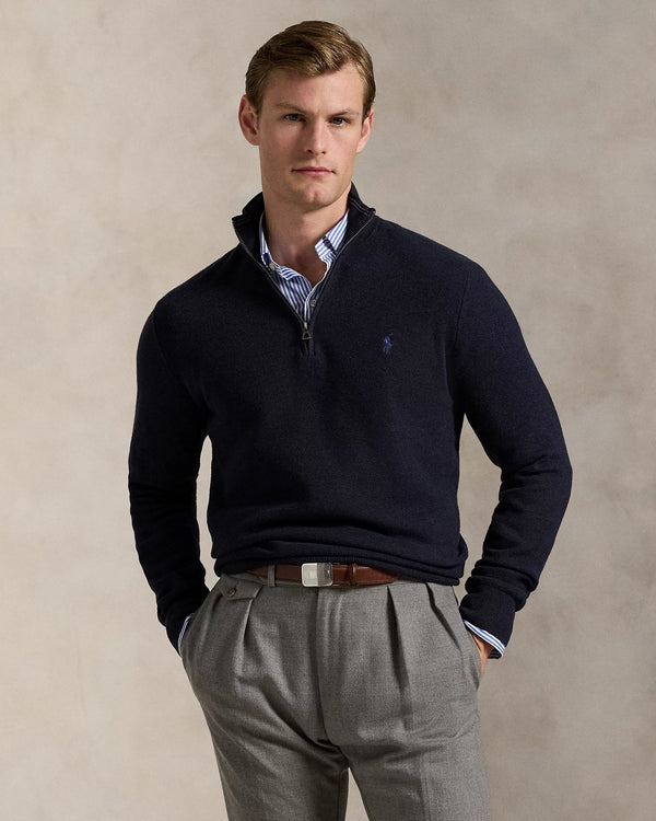 Pull demi-zippé en coton piqué