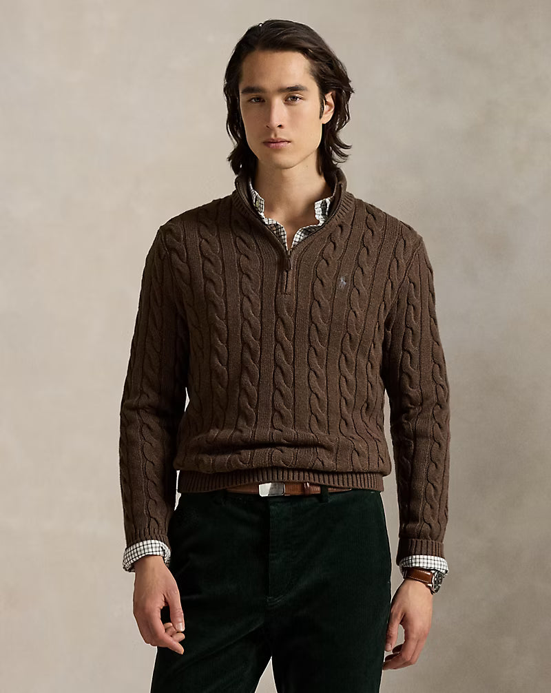 Pull demi-zippé en coton torsadé