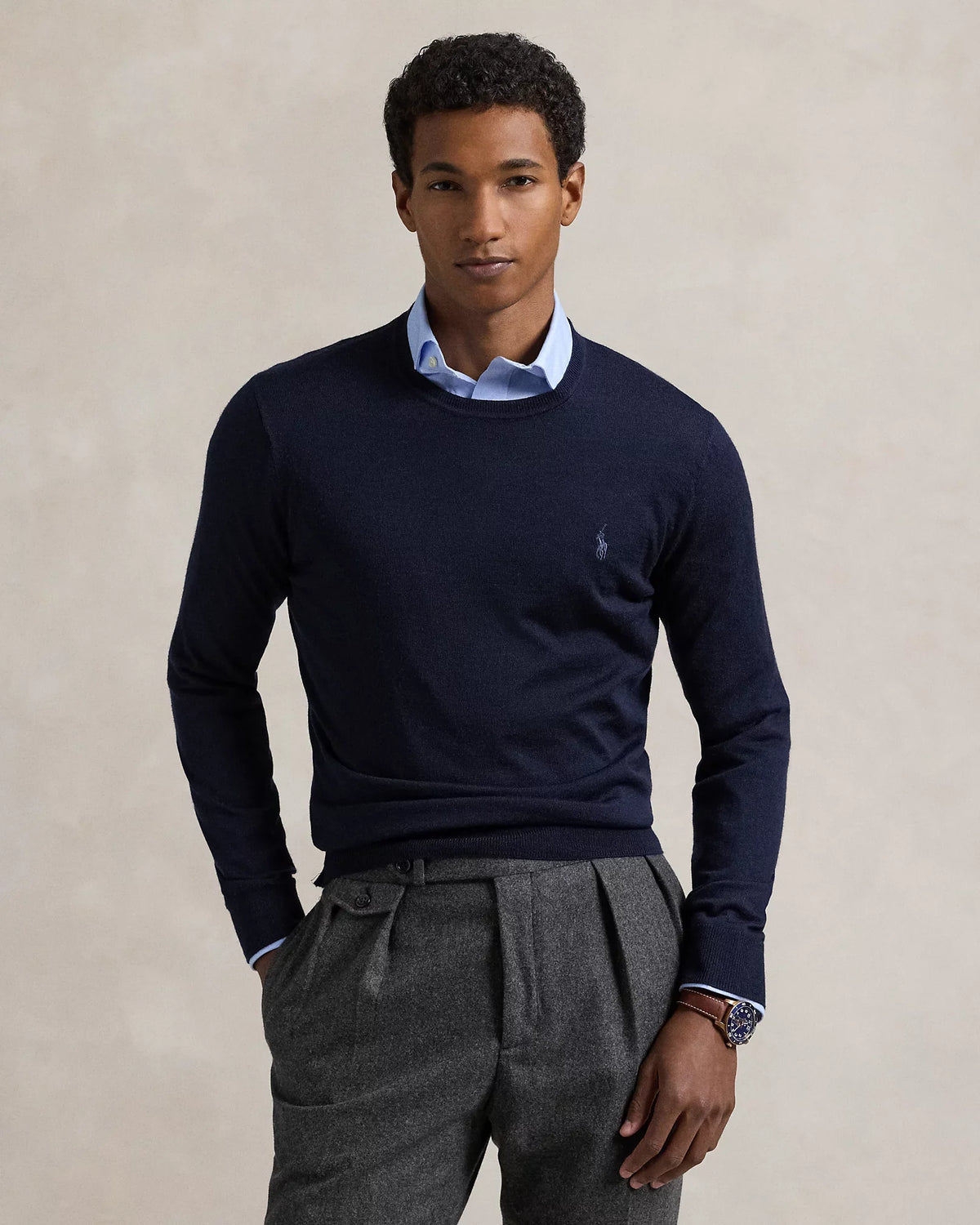Pull col rond en laine lavable Slim Fit