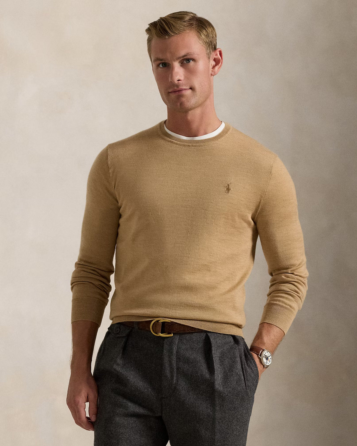 Pull col rond en laine lavable Slim Fit