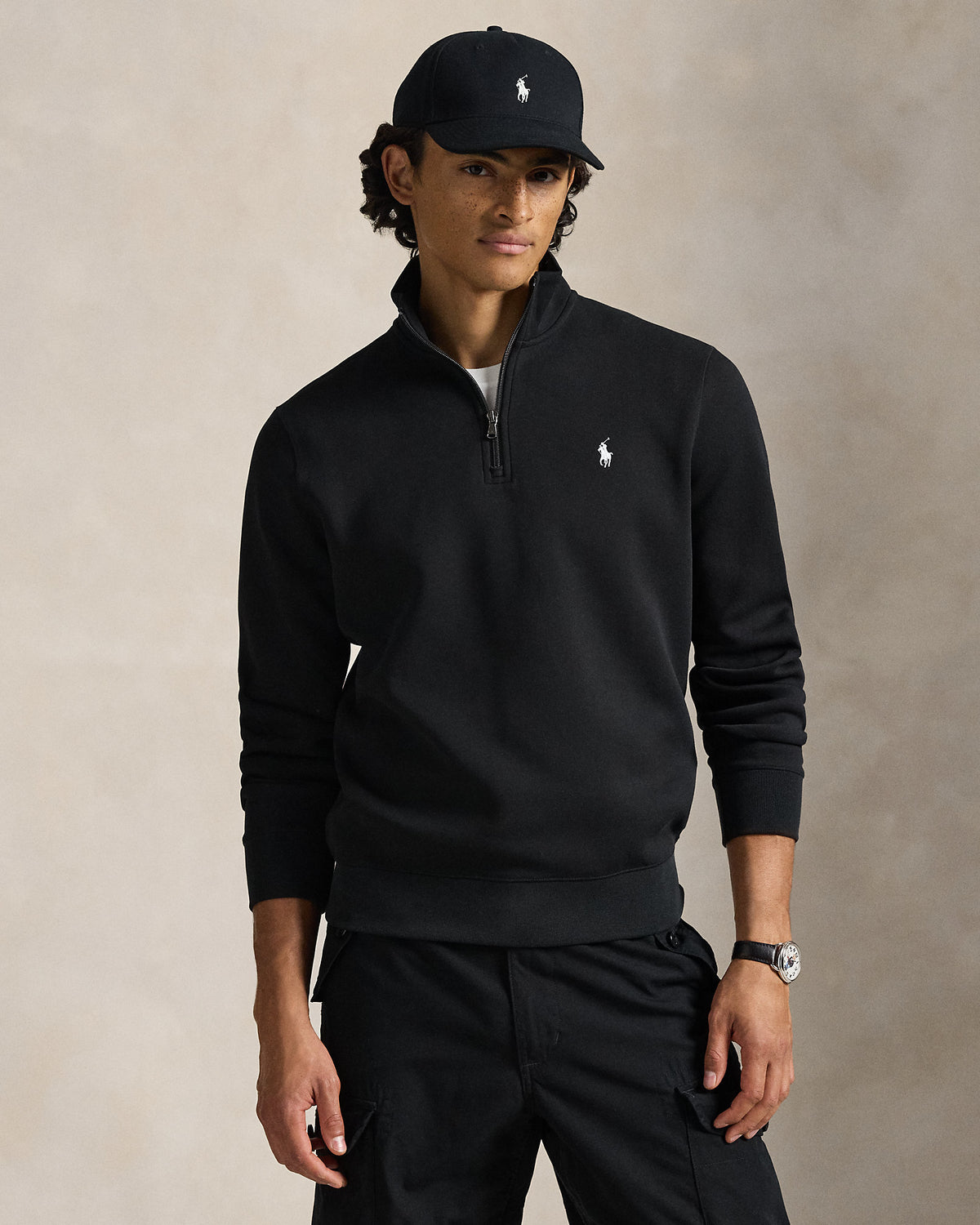 Pull quart de zip en maille double Polo Black