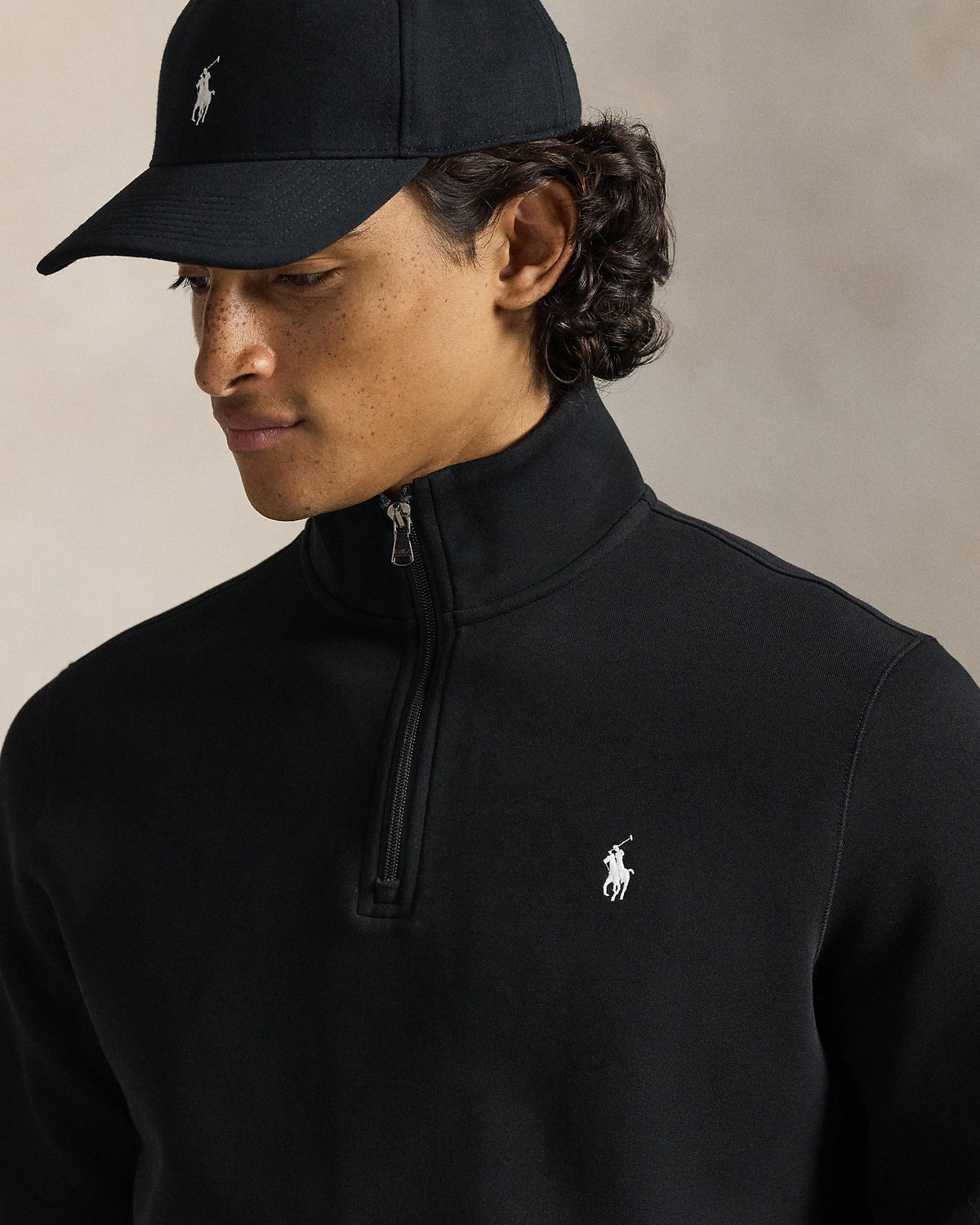 Pull quart de zip en maille double Polo Black