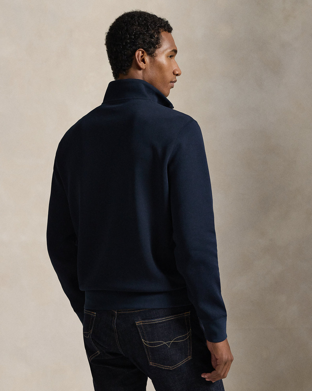 Pull quart de zip en maille double Marine aviateur