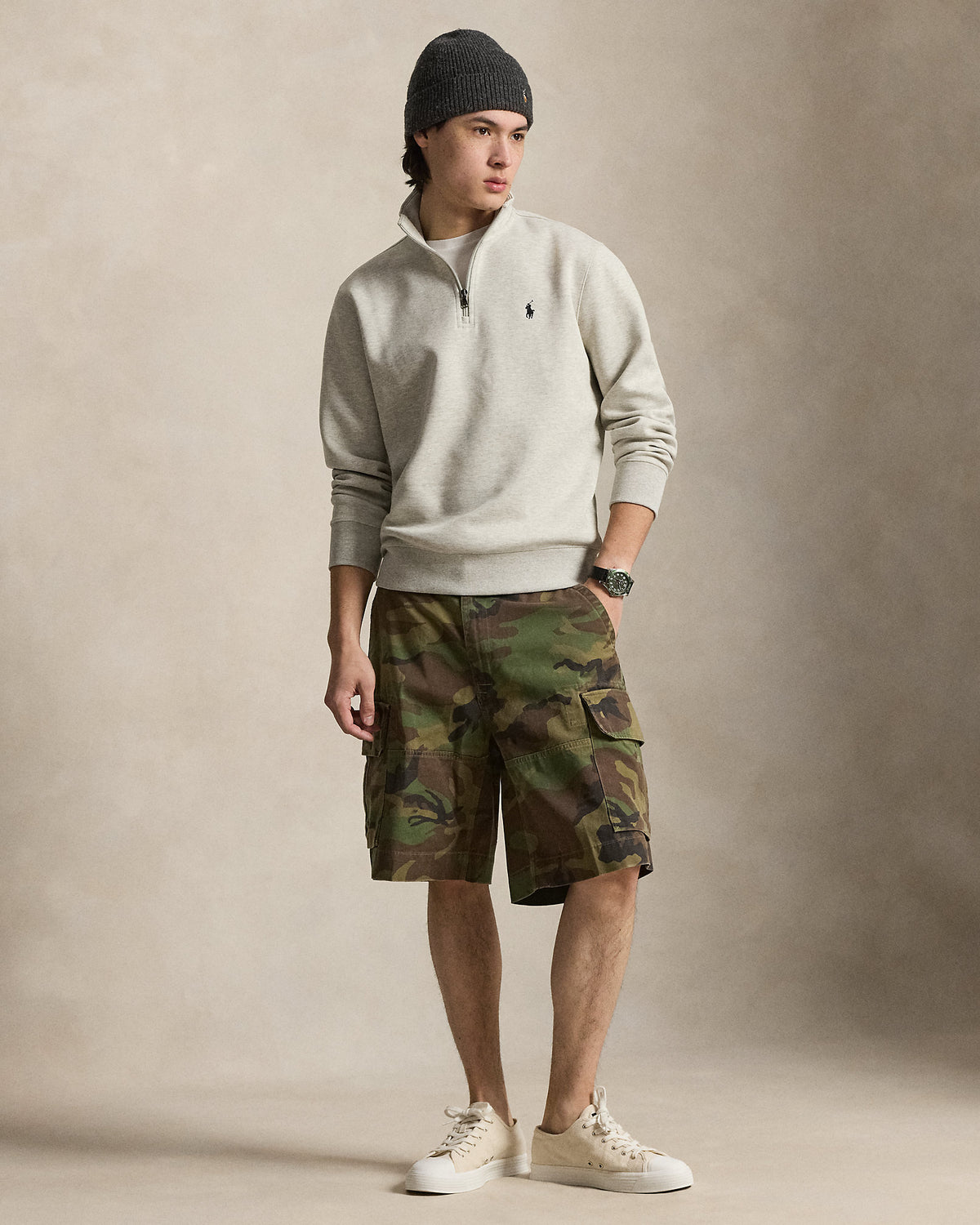 Pull quart de zip en maille double Chiné sport clair