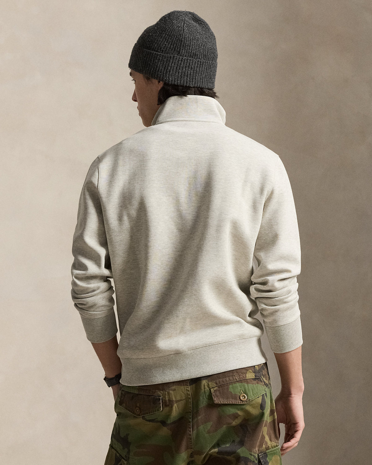 Pull quart de zip en maille double Chiné sport clair
