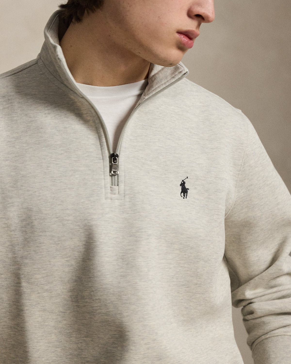 Pull quart de zip en maille double Chiné sport clair